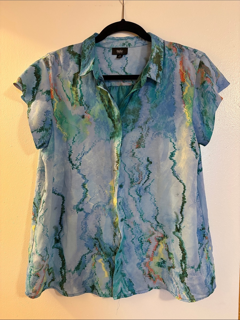 Mossimo Supply Co. Blue Marble-Print Short Sleeve Button-Down Shirt